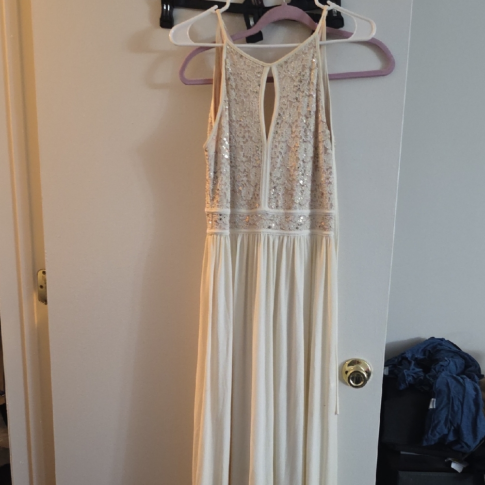 Morgan & Co. Cream Dress with Gold Accents